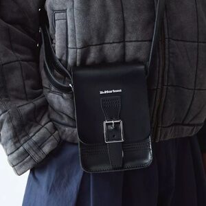 Dr. Martens Leather Vertical Crossbody Bag, Black Smooth Leather